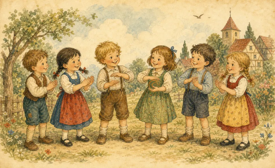 smiling children clapping and making circling hand movements